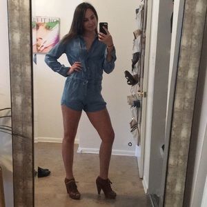 Chambray denim romper